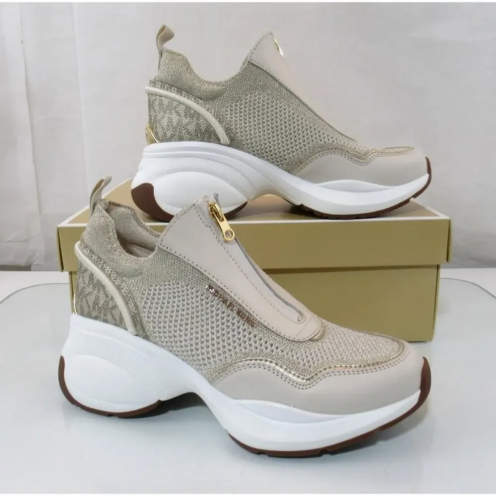 Michael Kors Zuma Slip On Trainer Sporty Wedge Sneakers Leather Pale Gold